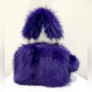Purple Handmade Dyed Silver Fox Fur Camera Bag/Crossbody & 3 Strap Styles
